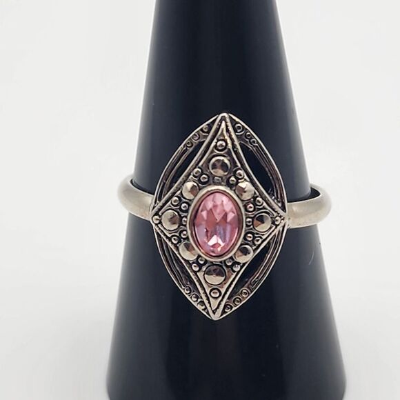 Avon Silver Tone Marcasite & Pink CZ Ring (9.5) - Picture 1 of 6